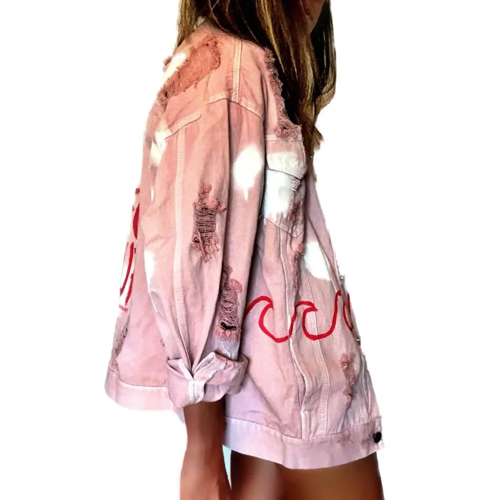 SUPER RARE 'Surfing' Distressed Denim Jacket - Picture 3 of 11